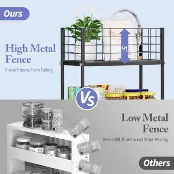 KINGRACK 3-Tier Metal Rolling Utility Cart, Slim Storage Cart, Slide Out Storage Cart, Small Rolling Trolley Kitchen Cart, Cart for Bathroom Laundry Room Office Narrow Place, Black