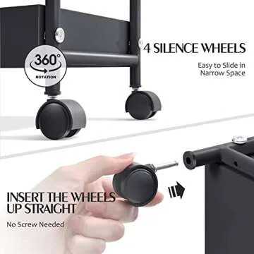 KINGRACK 3-Tier Metal Rolling Utility Cart, Slim Storage Cart, Slide Out Storage Cart, Small Rolling Trolley Kitchen Cart, Cart for Bathroom Laundry Room Office Narrow Place, Black