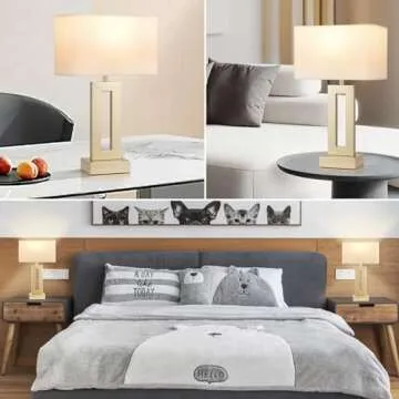 Bedroom Table Lamps Set of 2 - Touch Bedside Lamps with USB C+A, 3 Way Dimmable Gold Lamp for Nightstand, Modern Night Stands Lamps for Living Room End Tables Desk Bed Side Study Room(16.4n)