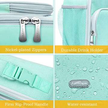 Amersun Kids Lunch Box, Insulated School Lunch Bag with Padded Liner Keep Food Warm Cold for Long Time,Water-resistant Thermal Travel Office Lunch Cooler for Girls Boy-2 Pocket,Light Blue