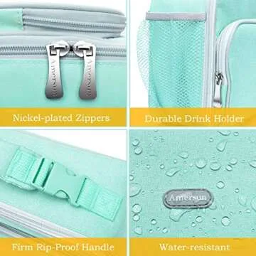 Amersun Kids Lunch Box, Insulated School Lunch Bag with Padded Liner Keep Food Warm Cold for Long Time,Water-resistant Thermal Travel Office Lunch Cooler for Girls Boy-2 Pocket,Light Blue