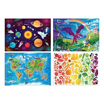 Chuckle & Roar - 4 Pack Space, World Map, Fantasy, Food Puzzles - Larger Pieces Designed for Preschool Hands - 100 & 200 PC Jigsaw Puzzles