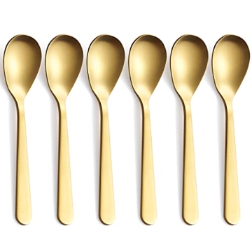 FULLYWARE Matte Gold Demitasse Espresso Spoons - 4.7 Inch Stainless Steel Mini Spoons Set of 6