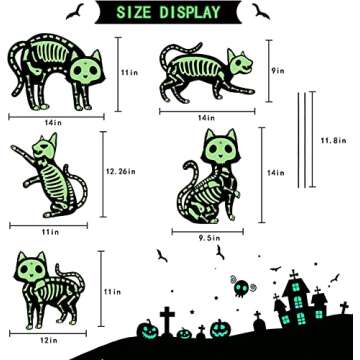 Outdoor Halloween Decorations Yard Signs - 5pcs Glow in The Dark Skeleton Black Cat Silhouette Lawn Signs with Stakes for Halloween Lawn Garden Front Yard Decorations Outside