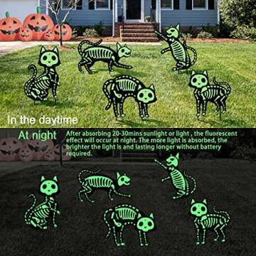 Outdoor Halloween Decorations Yard Signs - 5pcs Glow in The Dark Skeleton Black Cat Silhouette Lawn Signs with Stakes for Halloween Lawn Garden Front Yard Decorations Outside