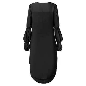 Jyccr Loose Round Neck Long Ruffle Sleeve Irregular High Low Tunic Top(Black,XL)