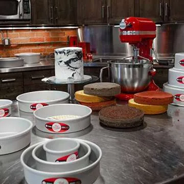 Lumintrail Fat Daddio's Anodized Aluminum Tiered Round Cake Pans Bundle with a Spoon Set (3", 5", 7", 9", 11" Diameter, 3" Deep)