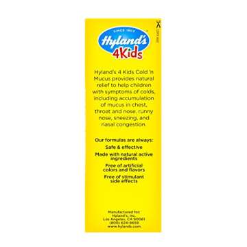 Hyland's Cold Medicine for Kids Ages 2 and up, Cold 'n Mucus Relief Liquid, Natural Relief of Mucus and Congestion, Runny Nose, Cough, 4 Ounces
