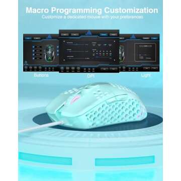 SOLAKAKA SM900 Green Wired Gaming Mouse with Honeycomb Shell,12800 DPI,7 Programmable Buttons,Lightweight Gaming Mice Ergonomic Computer Mouse Gaming for Windows/PC/Mac/Laptop Gamer