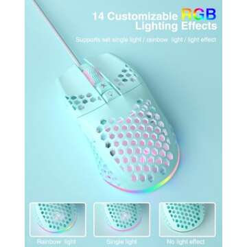 SOLAKAKA SM900 Green Wired Gaming Mouse with Honeycomb Shell,12800 DPI,7 Programmable Buttons,Lightweight Gaming Mice Ergonomic Computer Mouse Gaming for Windows/PC/Mac/Laptop Gamer