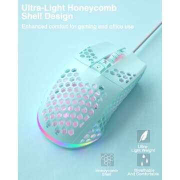 SOLAKAKA SM900 Green Wired Gaming Mouse with Honeycomb Shell,12800 DPI,7 Programmable Buttons,Lightweight Gaming Mice Ergonomic Computer Mouse Gaming for Windows/PC/Mac/Laptop Gamer