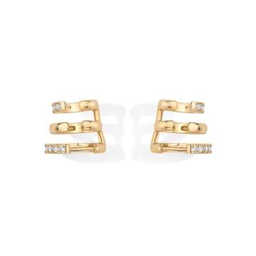 PAVOI 14K Yellow Gold Plated Sterling Silver Posts Triple Hoop Statement Earrings | No Piercing Multi Huggie Crawler Earrings for Women