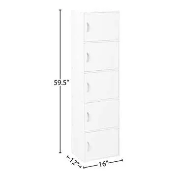 HODEDAH IMPORT Bookcase, White, 5 Door