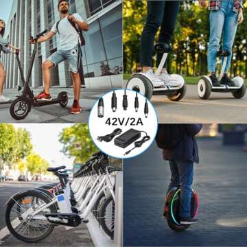 42V 2A Fast Battery Charger with 5 Plugs - Universal Battery Replacement Charger for 36V Lithium Bat...