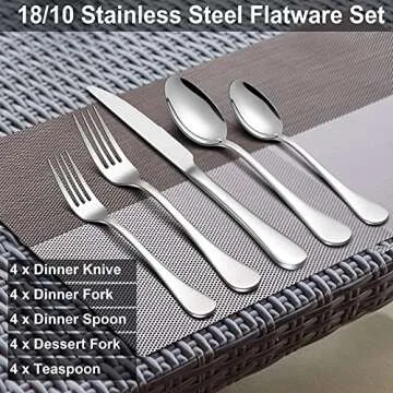 LIANYU 20-Piece 18/10 Flatware Set, Stainless Steel Fancy Silverware Cutlery Set for 4, Tableware Eating Utensils for Restaurant Wedding, Dishwasher Safe, Mirror Polished