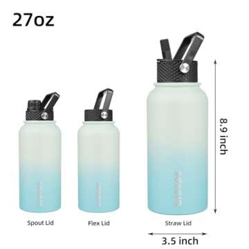 BJPKPK Insulated Water Bottles with Straw Lid, 27oz Stainless Steel Water Bottle with 3 Lids, Leak P...