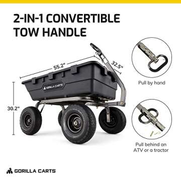 Gorilla Carts 10 Cu Ft Poly Yard Dump Cart and Utility Wagon, with Steel Frame and 1500 Pound Heavy Duty Capacity, for Lawn and Gardening, Black