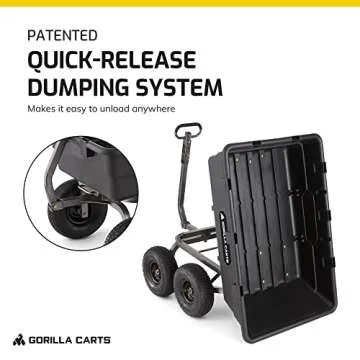 Gorilla Carts 10 Cu Ft Poly Yard Dump Cart and Utility Wagon, with Steel Frame and 1500 Pound Heavy Duty Capacity, for Lawn and Gardening, Black