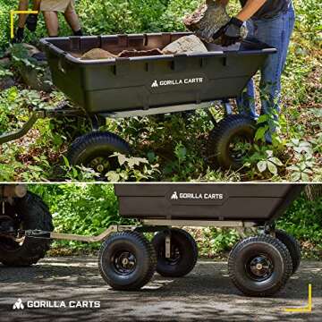 Gorilla Carts 10 Cu Ft Poly Yard Dump Cart and Utility Wagon, with Steel Frame and 1500 Pound Heavy Duty Capacity, for Lawn and Gardening, Black