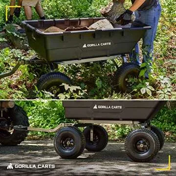 Gorilla Carts 10 Cu Ft Poly Yard Dump Cart and Utility Wagon, with Steel Frame and 1500 Pound Heavy Duty Capacity, for Lawn and Gardening, Black