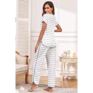 FKEEP Stripe Pajamas Set Women Two-Piece Soft Loungewear