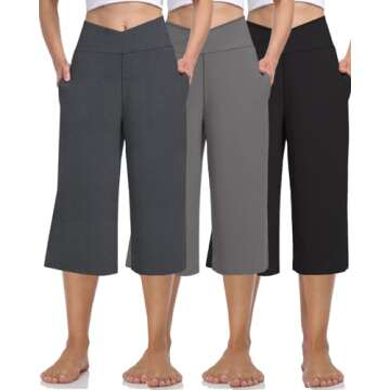 Kivdol 3 Pack Womens Wide Leg Yoga Capris Crossover High Waist Casual Capri Pants Loose Soft Pajama ...