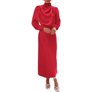 Elegant BTFBM Women's Mock Neck Satin Dress for Special Occasions