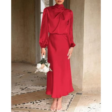 Elegant BTFBM Women's Mock Neck Satin Dress for Special Occasions