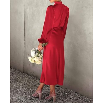Elegant BTFBM Women's Mock Neck Satin Dress for Special Occasions