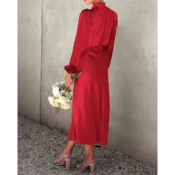 Elegant BTFBM Women's Mock Neck Satin Dress for Special Occasions