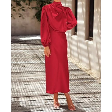 Elegant BTFBM Women's Mock Neck Satin Dress for Special Occasions