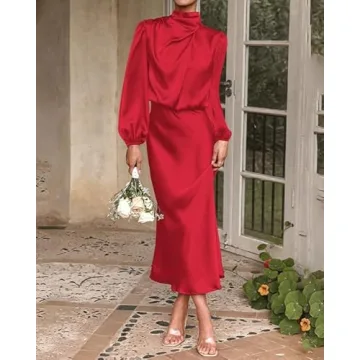 Elegant BTFBM Women's Mock Neck Satin Dress for Special Occasions