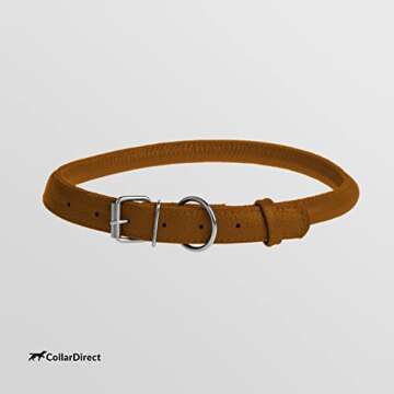 CollarDirect Rolled Leather Dog Collar, Soft Padded Round Puppy Collar, Handmade Genuine Leather Collar Dog Small Large Cat Collars 13 Colors (6 Inch, Cinnamon Textured)