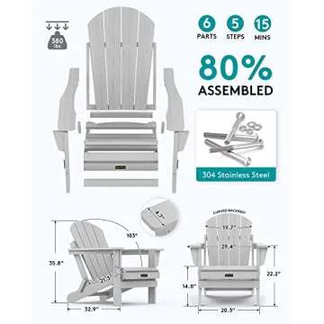 SERWALL Foldable Adirondack Chair Set of 2 Outdoors