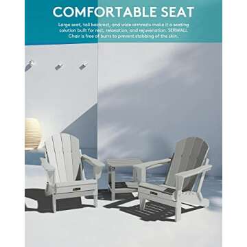 SERWALL Foldable Adirondack Chair Set of 2 for Patio Garden Outdoors Fire Pit-Space Grey