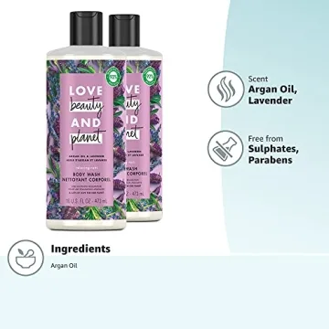 Love Beauty and Planet Relaxing Rain Body Wash Enjoy Soft, Smooth Skin with a Soothing-Relaxed Feel Argan Oil and Lavender Paraben Free and Vegan Body Wash, 16 Fl Oz (Pack of 2)