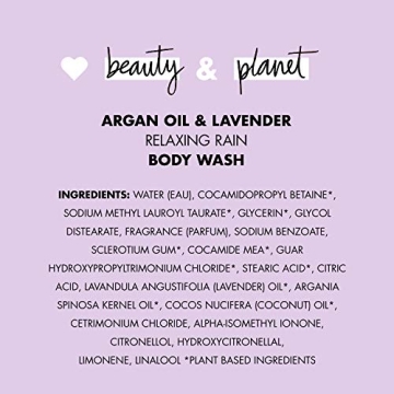 Love Beauty and Planet Relaxing Rain Body Wash Enjoy Soft, Smooth Skin with a Soothing-Relaxed Feel Argan Oil and Lavender Paraben Free and Vegan Body Wash, 16 Fl Oz (Pack of 2)