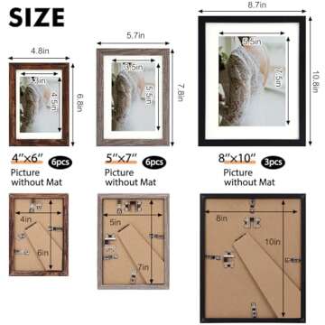Fixwal Picture Frames Set, 15 Pack Wall Frame Set in 3 Different Finishes with Mat for Multiple Size...