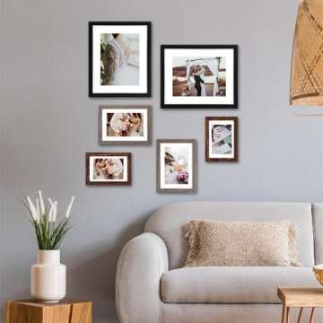 Fixwal Picture Frames Set, 15 Pack Wall Frame Set in 3 Different Finishes with Mat for Multiple Sizes Photos, Three 8x10, Six 5x7, Six 4x6 for Wall Gallery Decor, Hanging or Tabletop Display