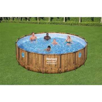 Bestway Power Steel Swim Vista Series II 16' x 48" Round Above Ground Outdoor Swimming Pool Set with Built-in Windows, Filter Pump, Ladder, and Cover