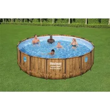 Bestway Power Steel Swim Vista Series II 16' x 48" Round Above Ground Outdoor Swimming Pool Set with Built-in Windows, Filter Pump, Ladder, and Cover