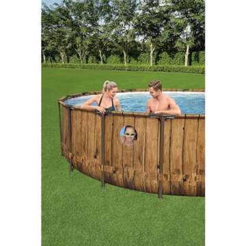 Bestway Power Steel Swim Vista Series II 16' x 48" Round Above Ground Outdoor Swimming Pool Set with Built-in Windows, Filter Pump, Ladder, and Cover