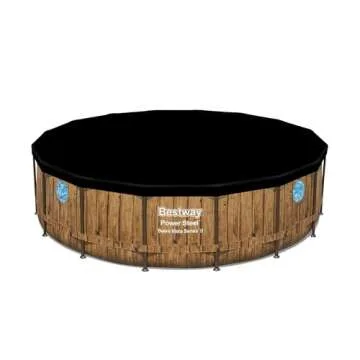 Bestway Power Steel Swim Vista Series II 16' x 48" Round Above Ground Outdoor Swimming Pool Set with Built-in Windows, Filter Pump, Ladder, and Cover