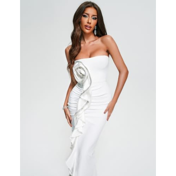 Sexy Floral Diamante Strapless Bandage Midi Dress