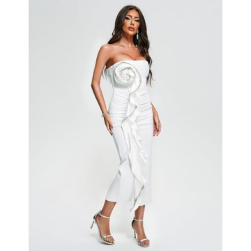 Sexy Floral Diamante Strapless Bandage Midi Dress