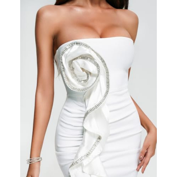 Sexy Floral Diamante Strapless Bandage Midi Dress