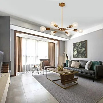 MELUCEE Modern 6 Light Brass Chandelier for Home