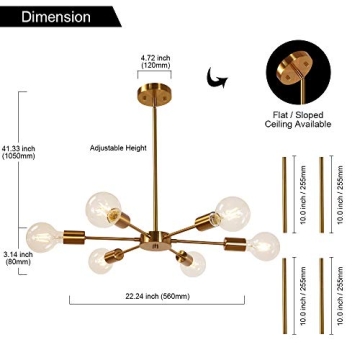 MELUCEE Modern 6 Light Brass Chandelier for Home