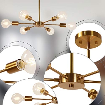 MELUCEE Modern 6 Light Brass Chandelier for Home