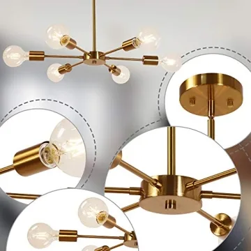 MELUCEE Modern 6 Light Brass Chandelier for Home
